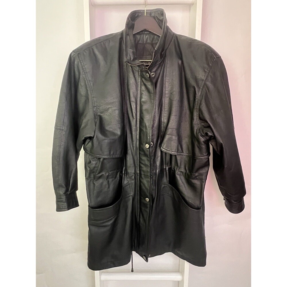 VTG Wilsons GENUINE Leather Jacket Womens M Black Quilted Lining Pkts Zip Snap